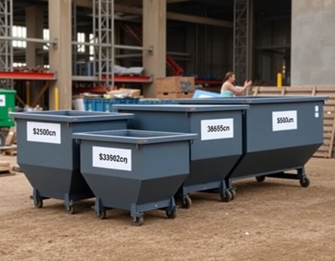 Open-top dumpster loaded with renovation debris