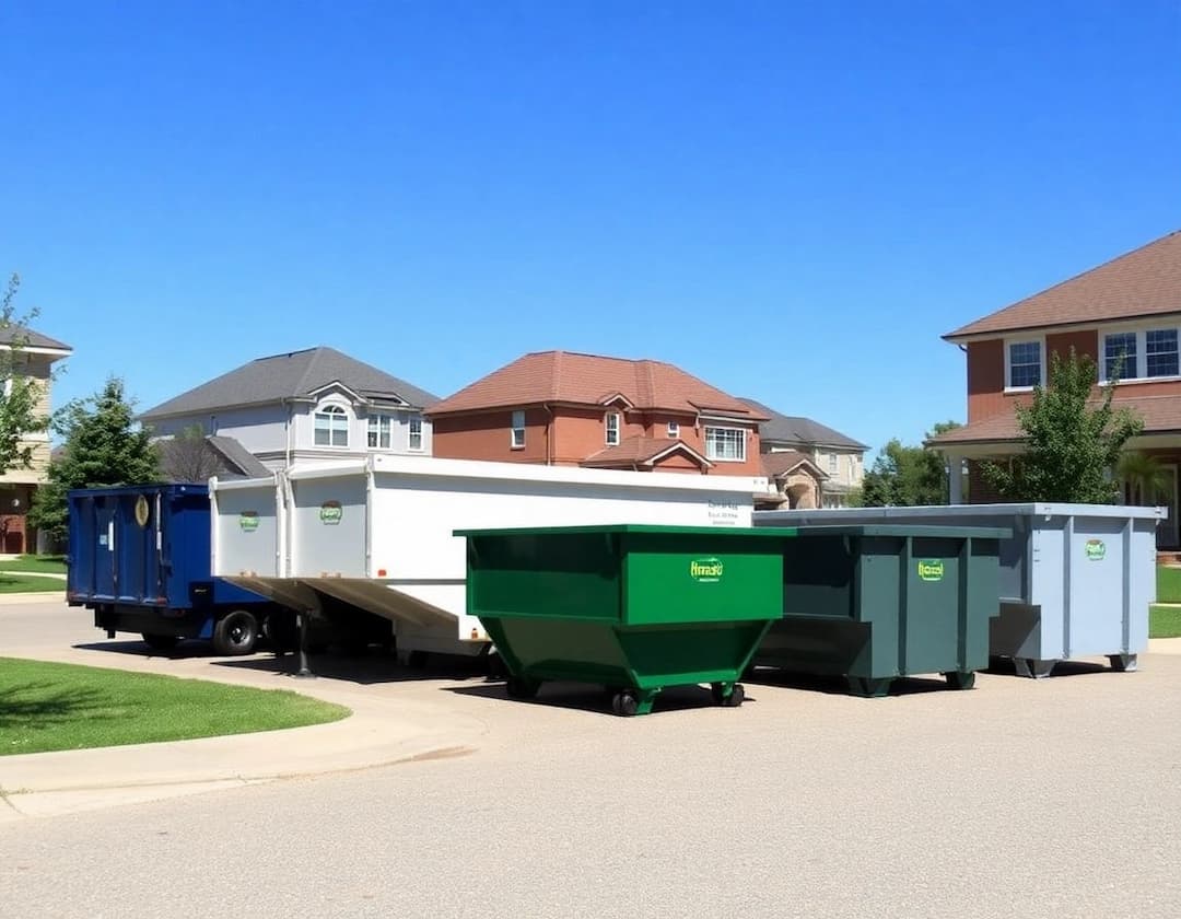 Roll-off dumpster placed beside a house during a cleanout