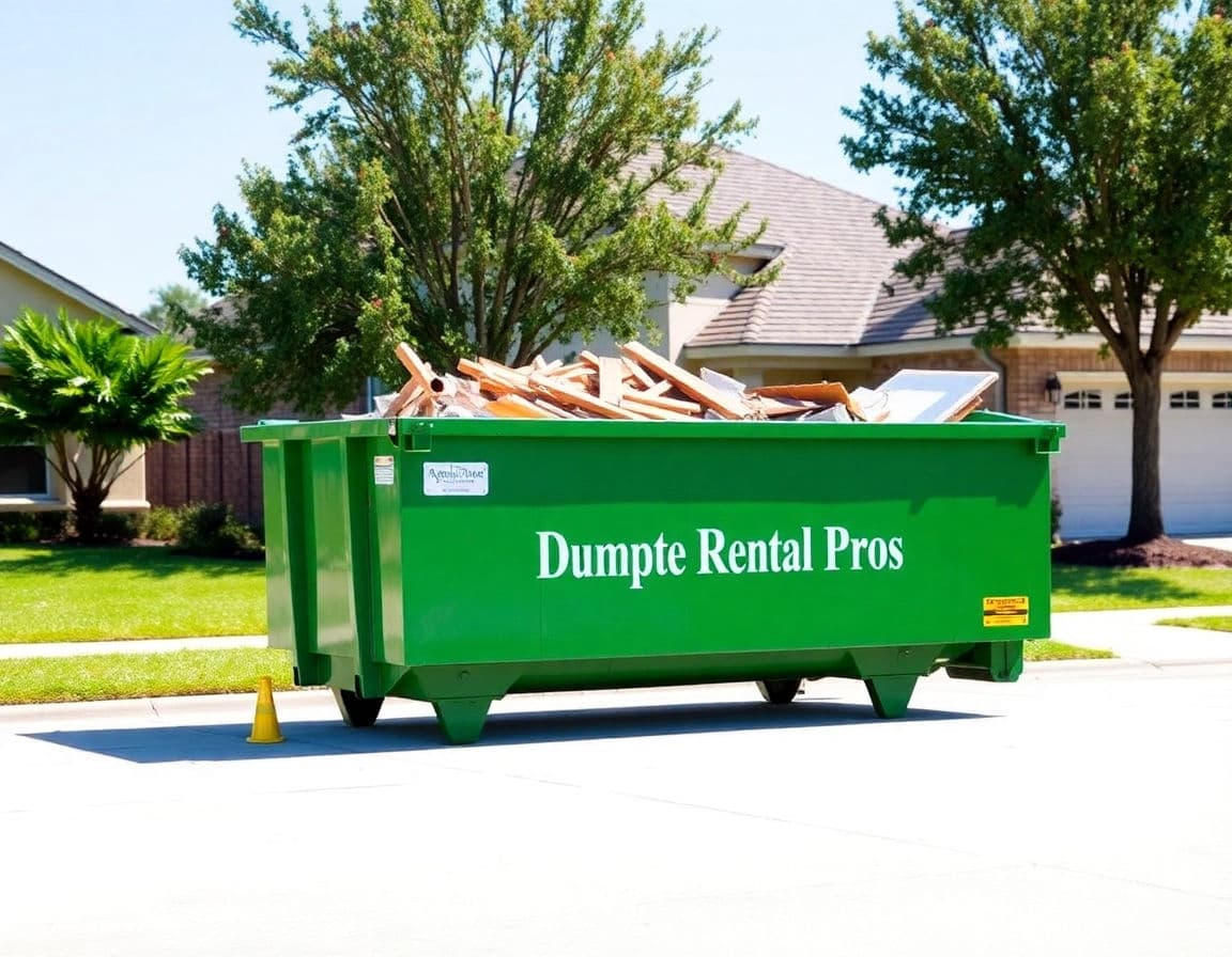 Residential dumpster rental in a driveway