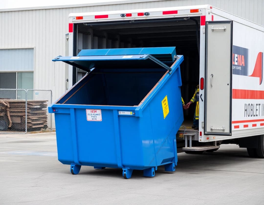 Blue roll-off recycling container